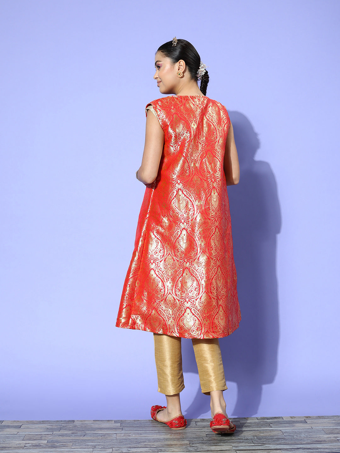 InWeave Women's Red Brocade Jacket | Grocsy