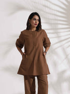 trueBrowns Brown Slub Co-ord Set | Grocsy
