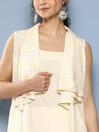 Ahalyaa Women White & Yellow Checked Crepe Kurta | Grocsy