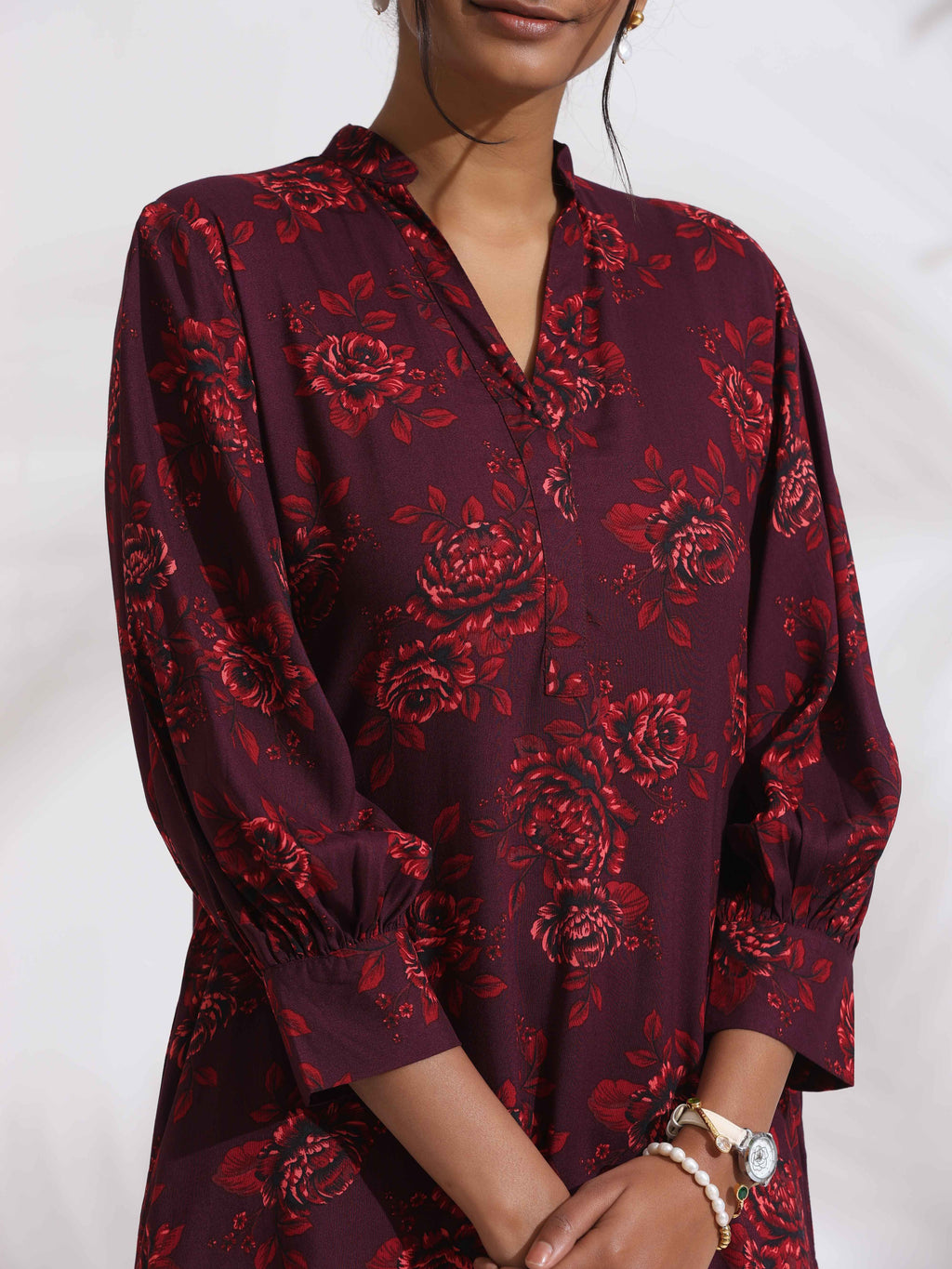 trueBrowns Purple Floral Print Kurta Set | Grocsy