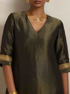 trueBrowns Olive Green Tissue Sharara Set | Grocsy