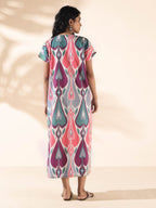 trueBrowns Green Cotton Ikat Slit Dress | Grocsy