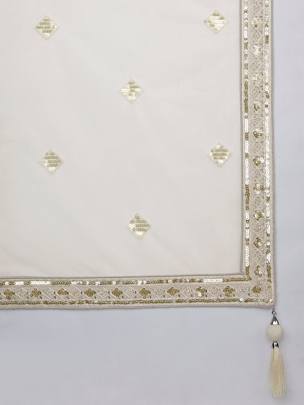 House of Panchhi Cream Net Cutdana, Sequins And Zarkan Embroidery Lehenga Choli & Dupatta | Grocsy