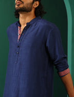 trueBrowns Men's Blue Silk Long Kurta | Grocsy