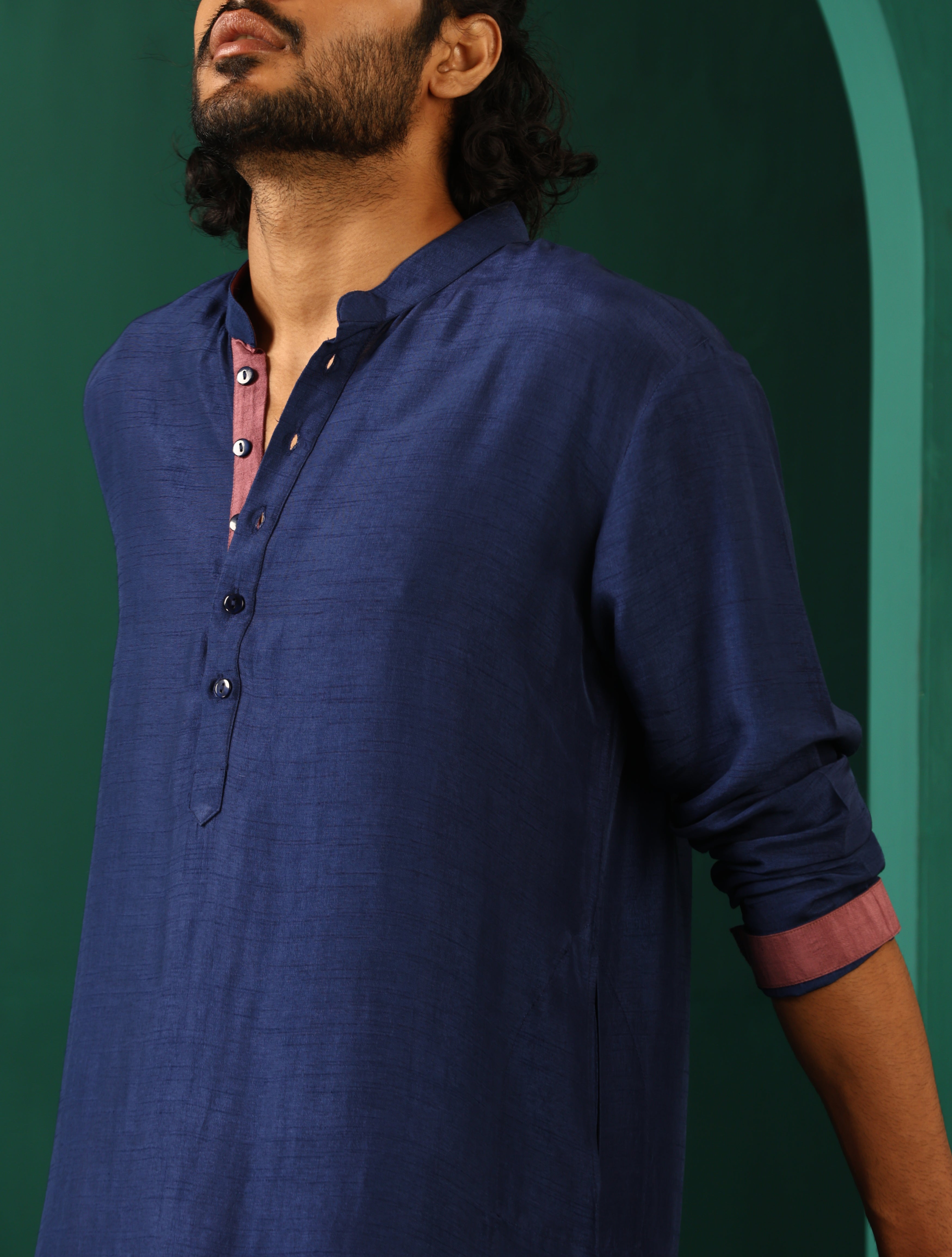 trueBrowns Men's Blue Silk Long Kurta | Grocsy