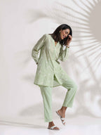 trueBrowns Green Cotton Floral Embroidered Co-ord Set | Grocsy