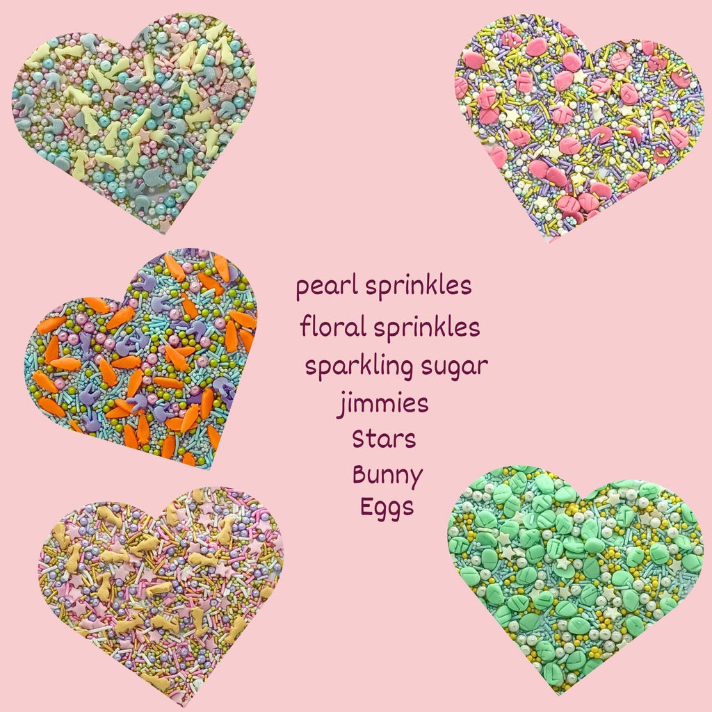 Confect Spring Sprinkles Edible |  Mix Green & Pink Eggs & Yellow & Gold Bunny pack of 5 (EAST 3) - 100Gms | Grocsy