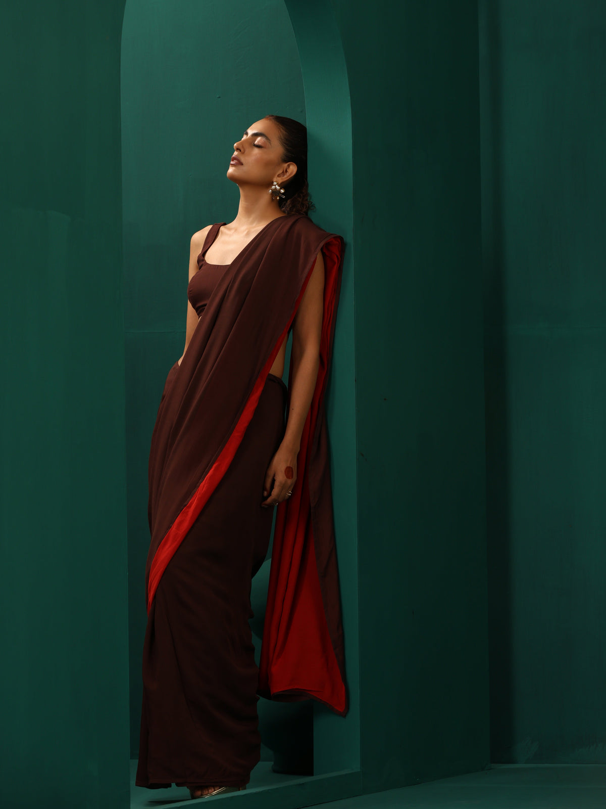 trueBrowns Cola Muslin Silk Ready to Wear Saree | Grocsy