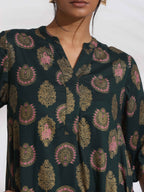 trueBrowns Green Foil Print Cotton Kurta Set | Grocsy