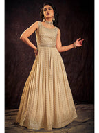 Myra Cream Real Georgette Designer Gown Style Suit | Grocsy