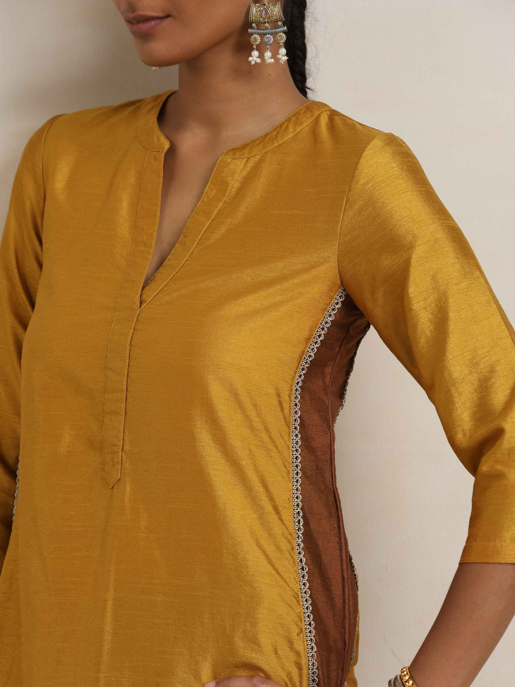 trueBrowns Gold Silk Kurta Set | Grocsy