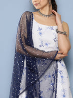 Ahalyaa Women White Floral Printed Sequinned Kurta with Sharara & With Dupatta | Grocsy