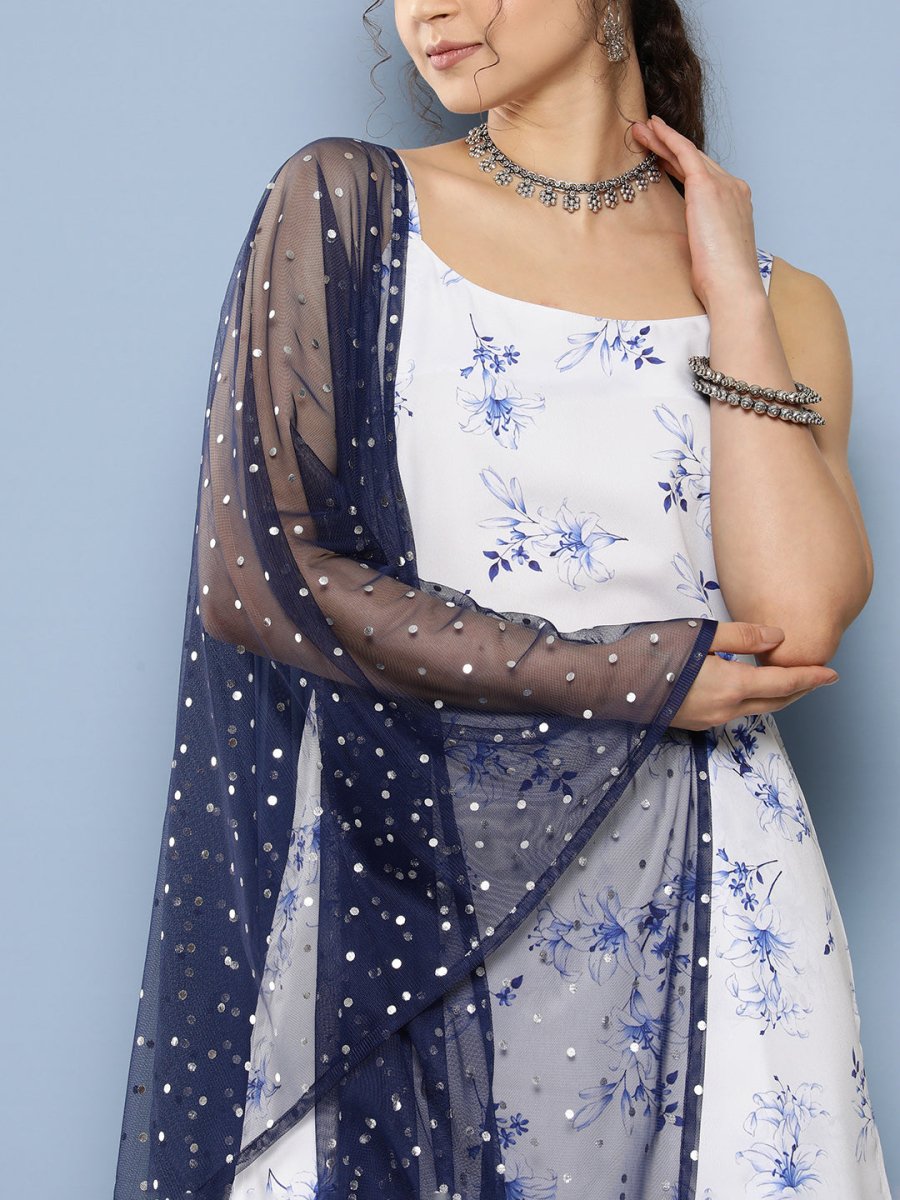 Ahalyaa Women White Floral Printed Sequinned Kurta with Sharara & With Dupatta | Grocsy