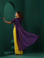 trueBrowns Yellow Purple Muslin Silk Ready to Wear Saree | Grocsy