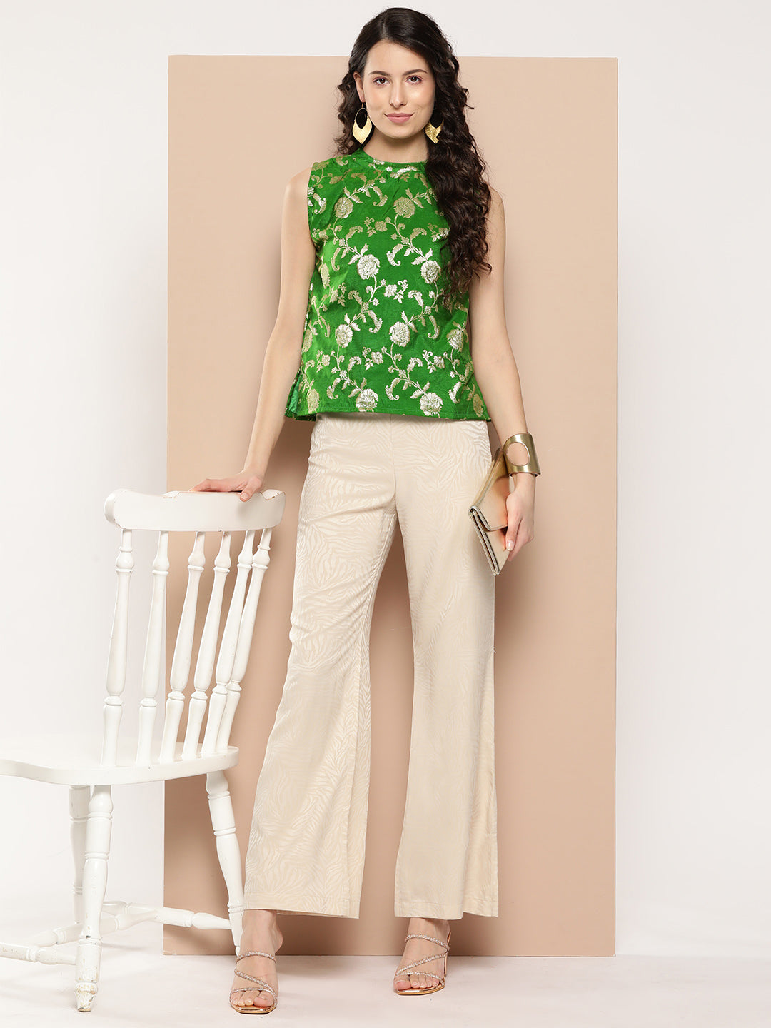 InWeave Women's Green Brocade Halter Top | Grocsy