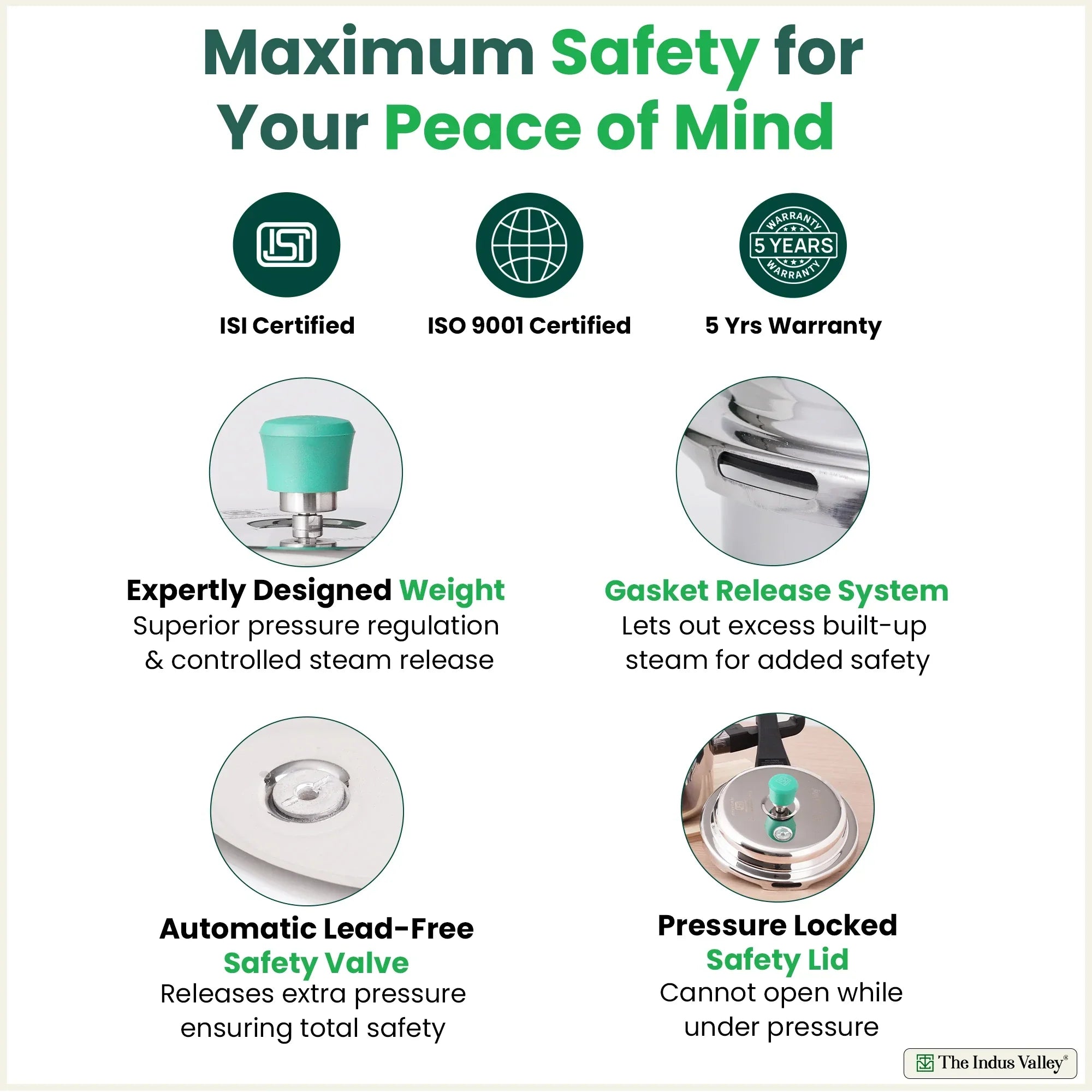 The Indus Valley RapidCuk Tri-ply Stainless Steel Pressure Cooker, Premium Quality, 3 Layer Thick Body, Heavy Bottom, 100% Safe, ISI Certified, Induction & Gas, 2/3/5L | Grocsy