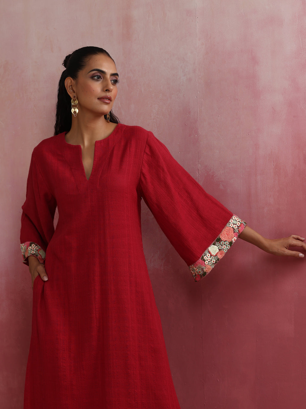 trueBrowns Red Straight Cotton Dobby Kurta Set | Grocsy