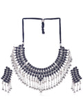 Cardinal Silver-Plated Black Stone Studded Jewellery Set | Grocsy