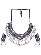Cardinal Silver-Plated Black Stone Studded Jewellery Set | Grocsy