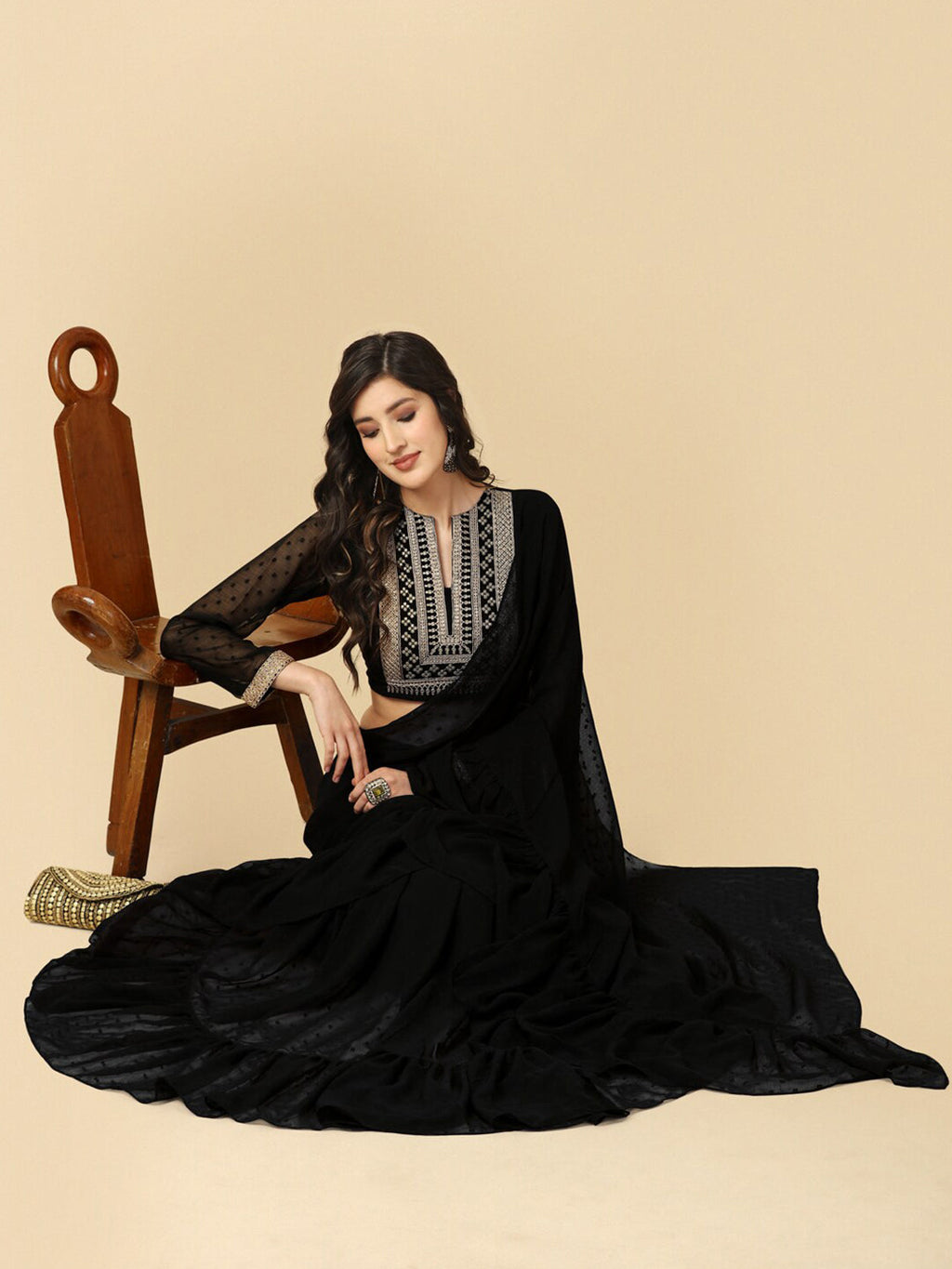 Sangria Black Geometric Woven Design Saree | Grocsy