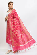 Mominos Fashion Moeza Women's Banarsi Silk Floral Woven Design Pink Dupatta | Grocsy