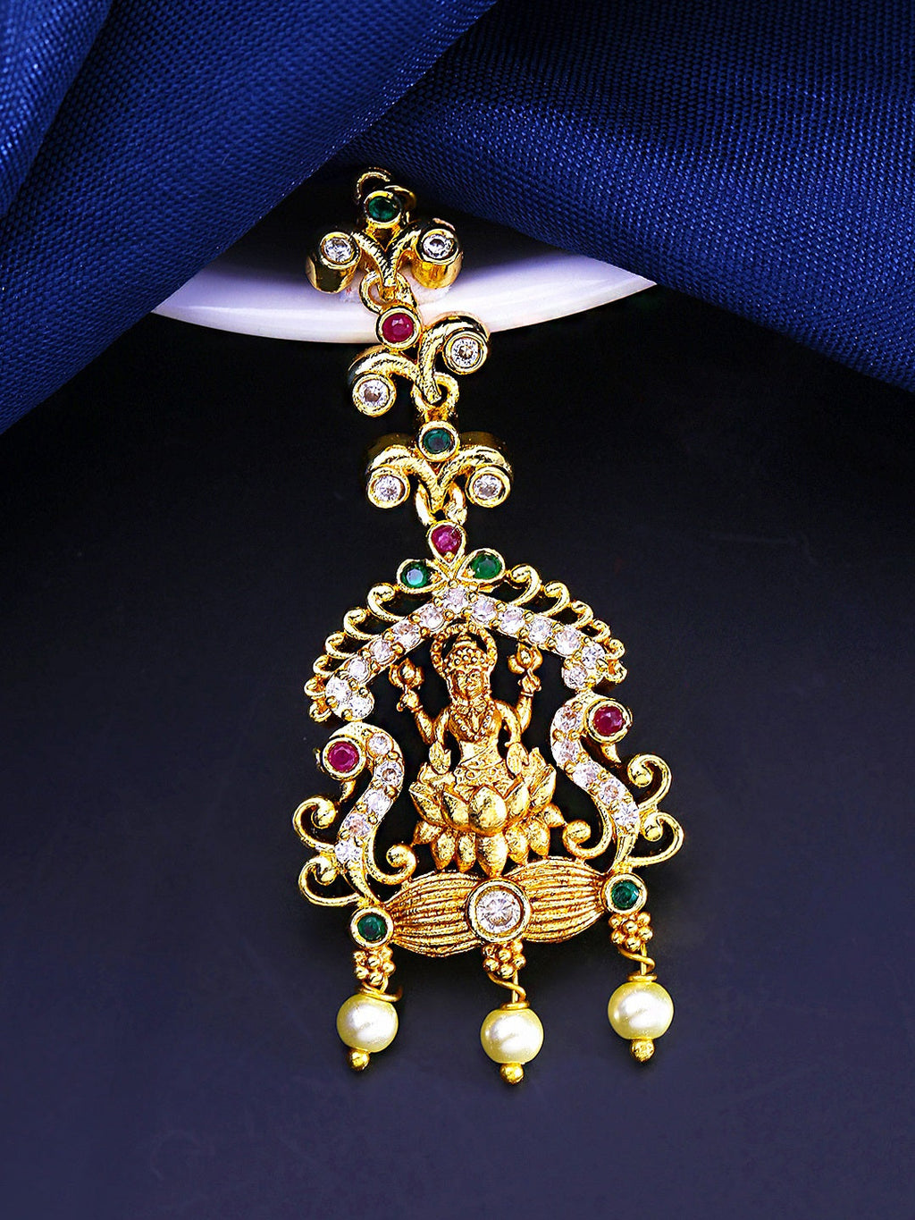 Yellow Chimes Women Gold-Polished White & Red Ad Studded Handcrafted Maang Tikka | Grocsy