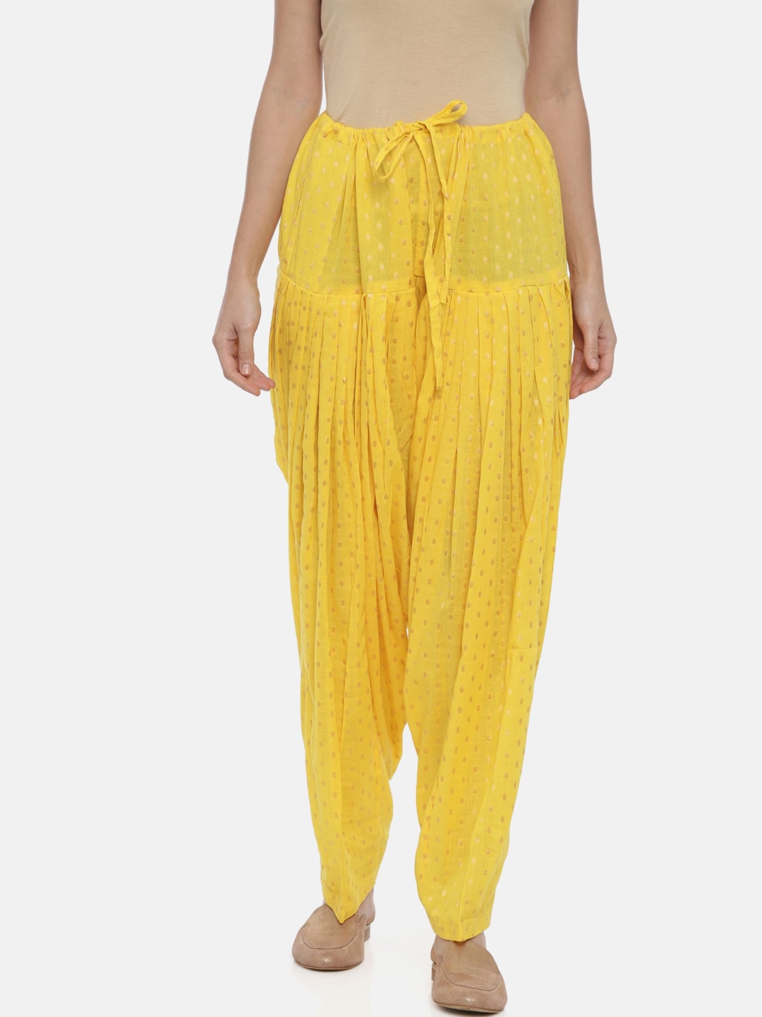 Souchii Yellow Printed Regular-Fit High-Rise Patiala | Grocsy