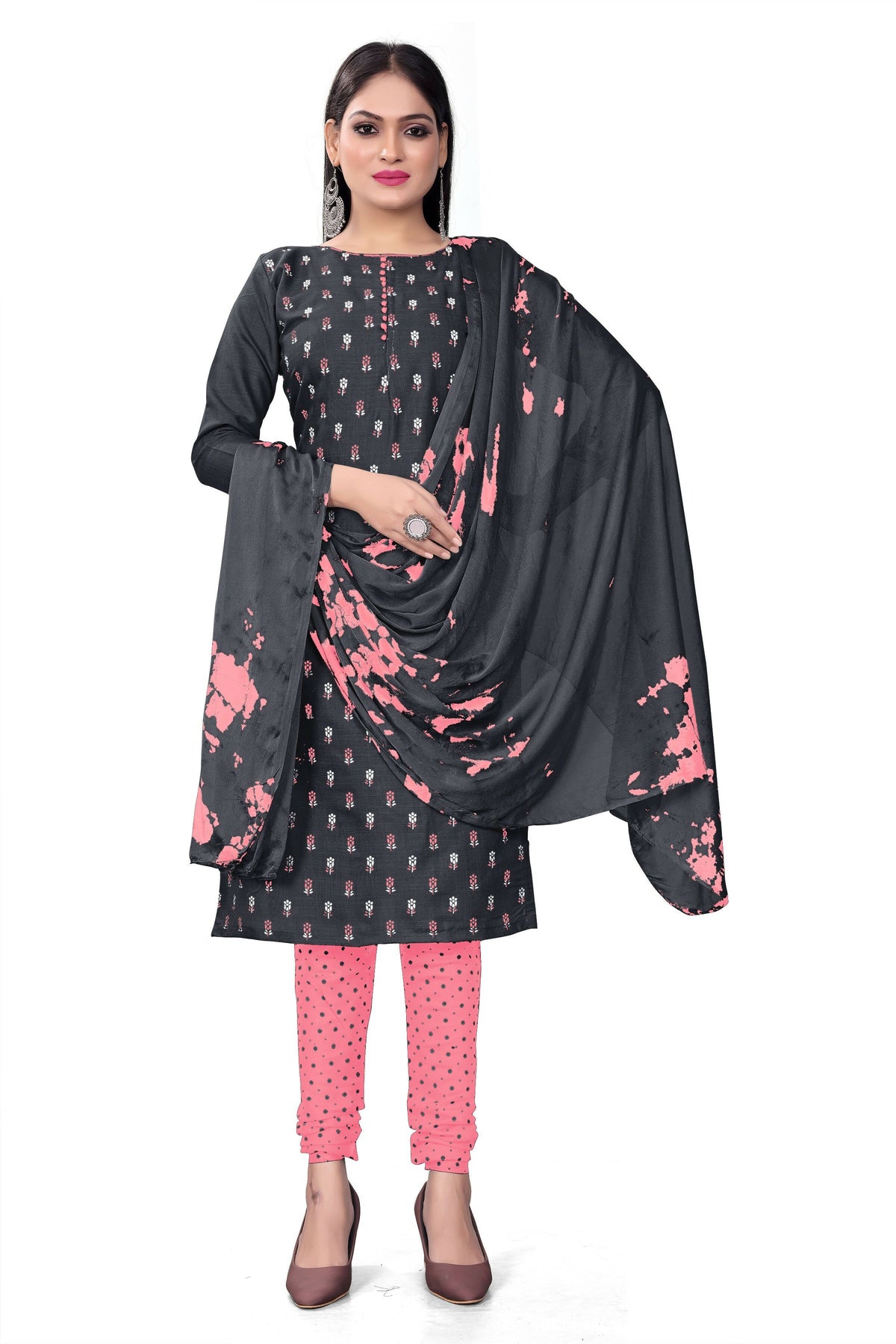 Black Slab cotton Printed Unstitched Dress Material - Tanvi | Grocsy
