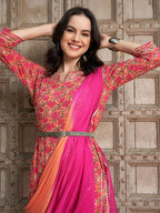 Sangria Floral Printed Gotta Patti Pure Cotton Straight Kurta with Trousers & Dupatta | Grocsy