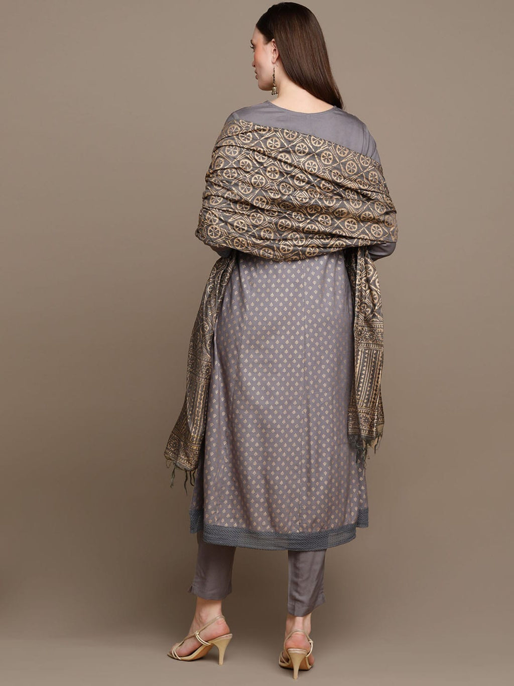 HERE&NOW Ethnic Motifs Embroidered Anarkali Kurta with Trousers & Dupatta | Grocsy