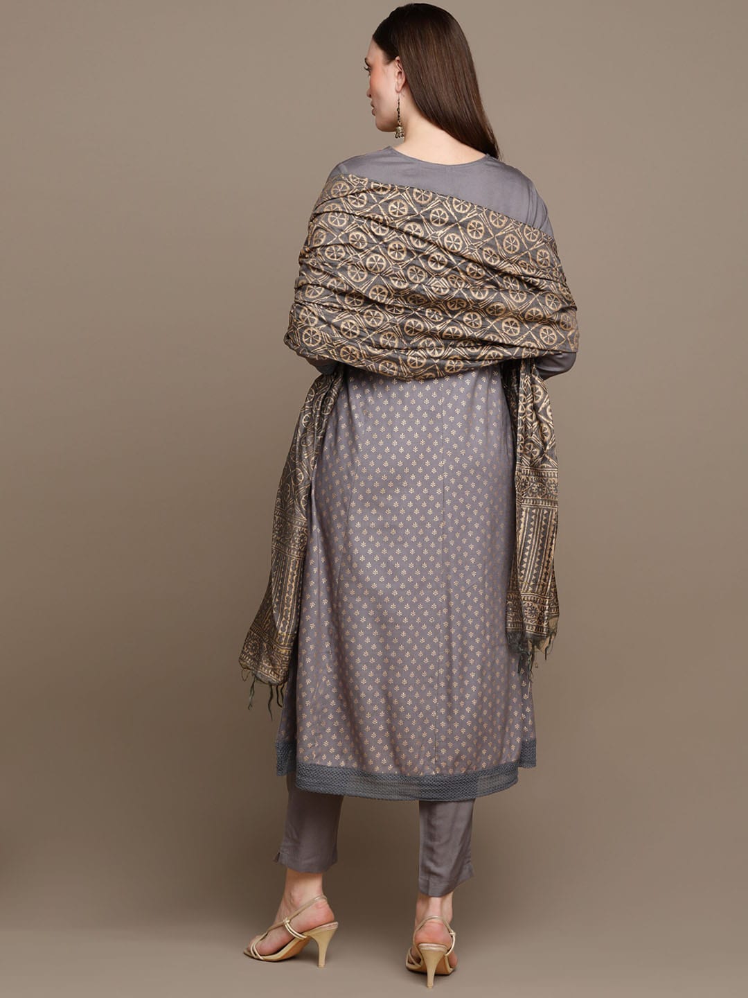 HERE&NOW Ethnic Motifs Embroidered Anarkali Kurta with Trousers & Dupatta | Grocsy