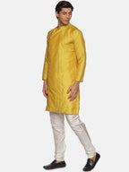 Sethukrishna Men Yellow Angrakha Kurta with Pyjamas | Grocsy
