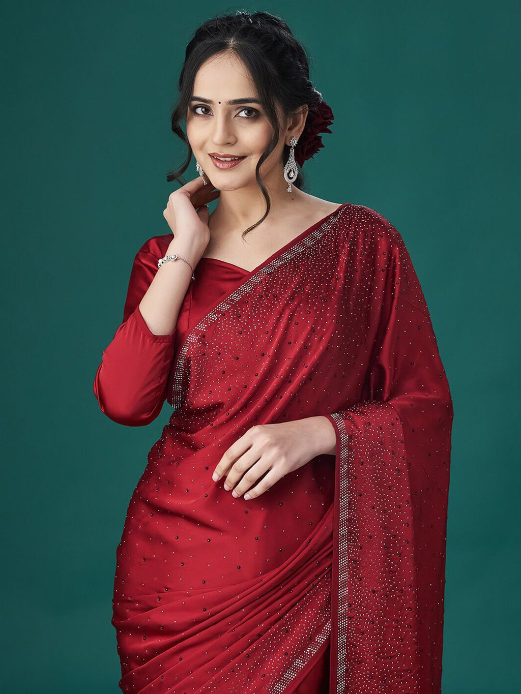 kasee Embellished Satin Saree | Grocsy
