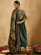 Indo Era Floral Printed Empire Pure Cotton A-Line Kurta With Trousers & Dupatta | Grocsy