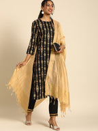 All About You Women Black Ethnic Motifs Printed Regular Kurta with Trousers & With Dupatta | Grocsy
