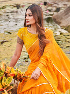 Tikhi Imli Mustard Yellow Gotta Patti Ruffles Saree | Grocsy
