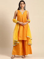 All About You Women Mustard Yellow Ethnic Motifs Embroidered Gotta Patti Kurta with Palazzos & With Dupatta | Grocsy