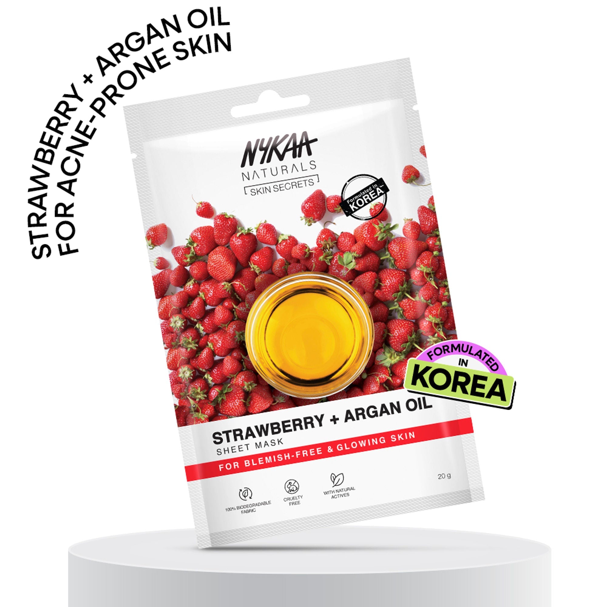Nykaa Green Tea + Aloe Vera Sheet Mask For Hydrated Skin - Formulated in Korea - For All Skin Types - Strawberry + Argan Oil | Grocsy