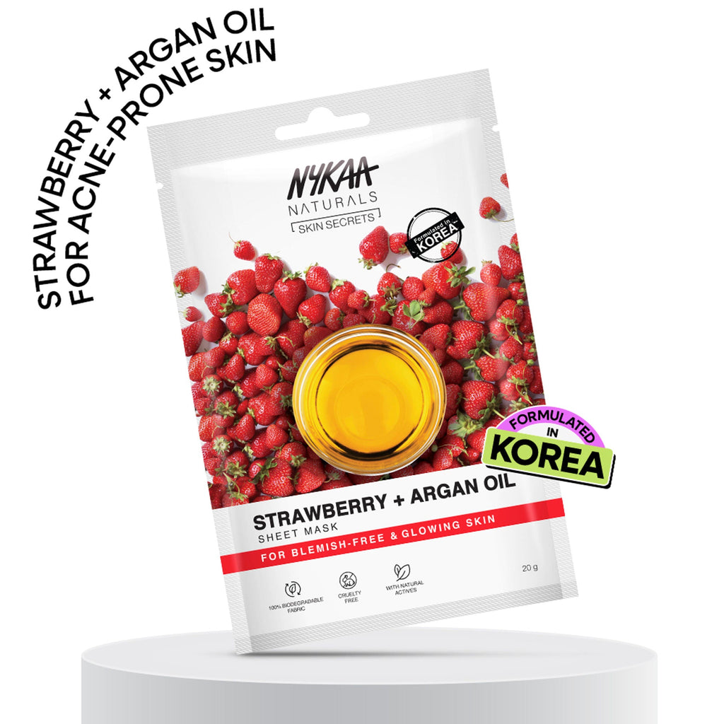 Nykaa Strawberry + Argan Oil Sheet Mask For Acne Prone Skin - Formulated In Korea | Grocsy