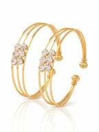 NVR Women Set of 2 Gold Plated CZ Stone Adjustable Bangle | Grocsy