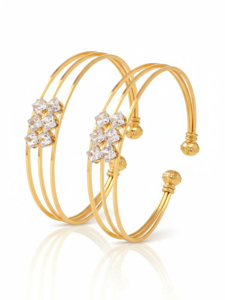 NVR Women Set of 2 Gold Plated CZ Stone Adjustable Bangle | Grocsy