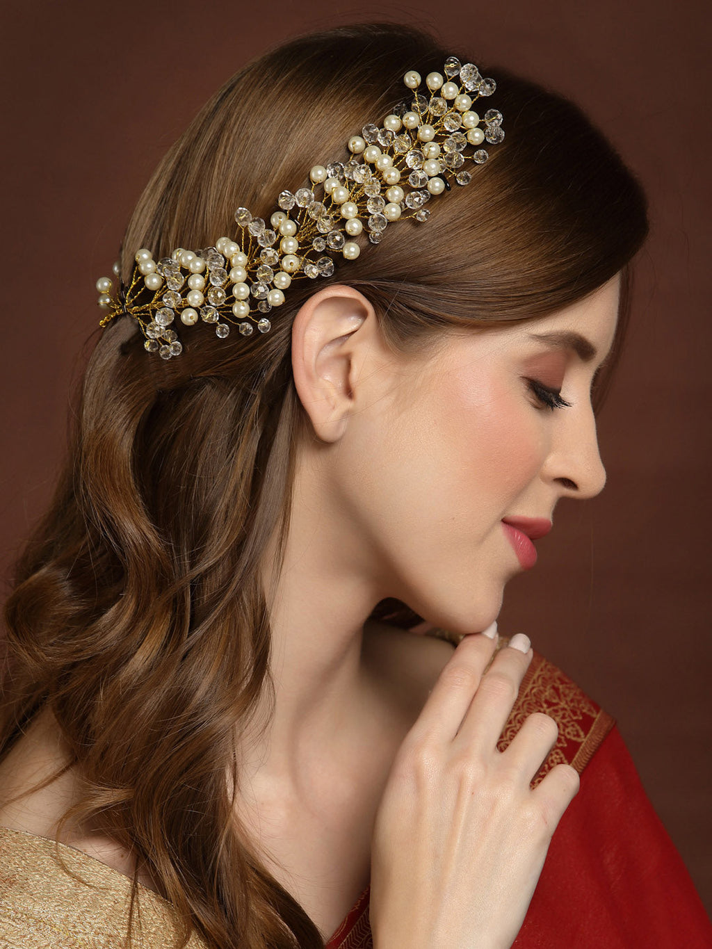 Panash Women Gold-Toned & off White Embellished Hair Accessory | Grocsy