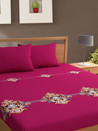 Bajo's Pink & Cream-Coloured Printed Cotton 210 TC King Bedsheet with 2 Pillow Covers | Grocsy