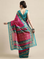 Saree Mall Pink & Teal Bandhani Printed Saree | Grocsy