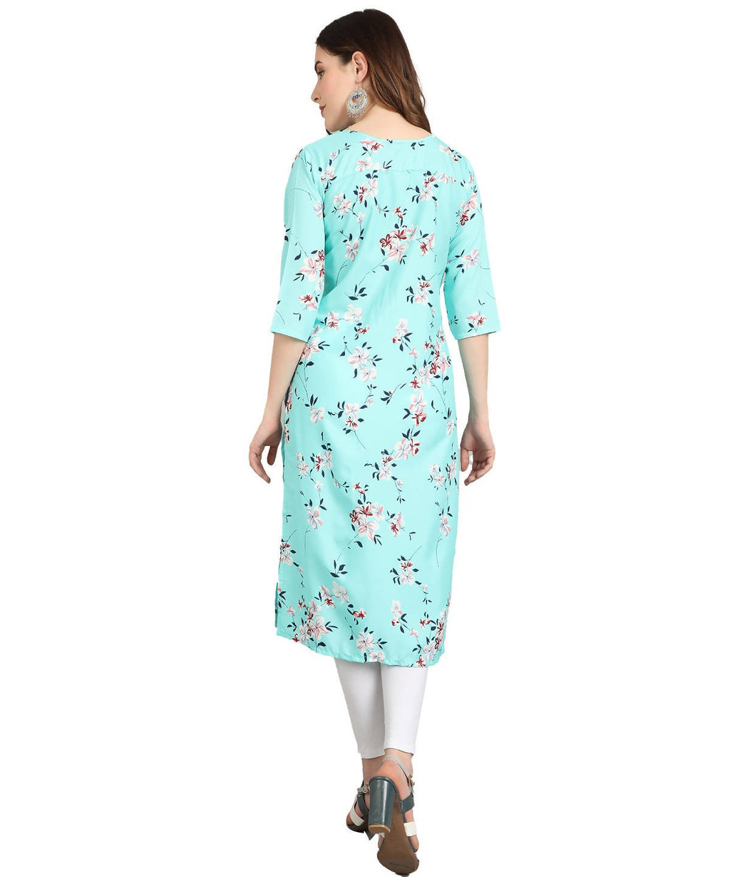 Vamika Sky Blue French Crepe Printed Party Wear/Casual Wear Kurti | Grocsy