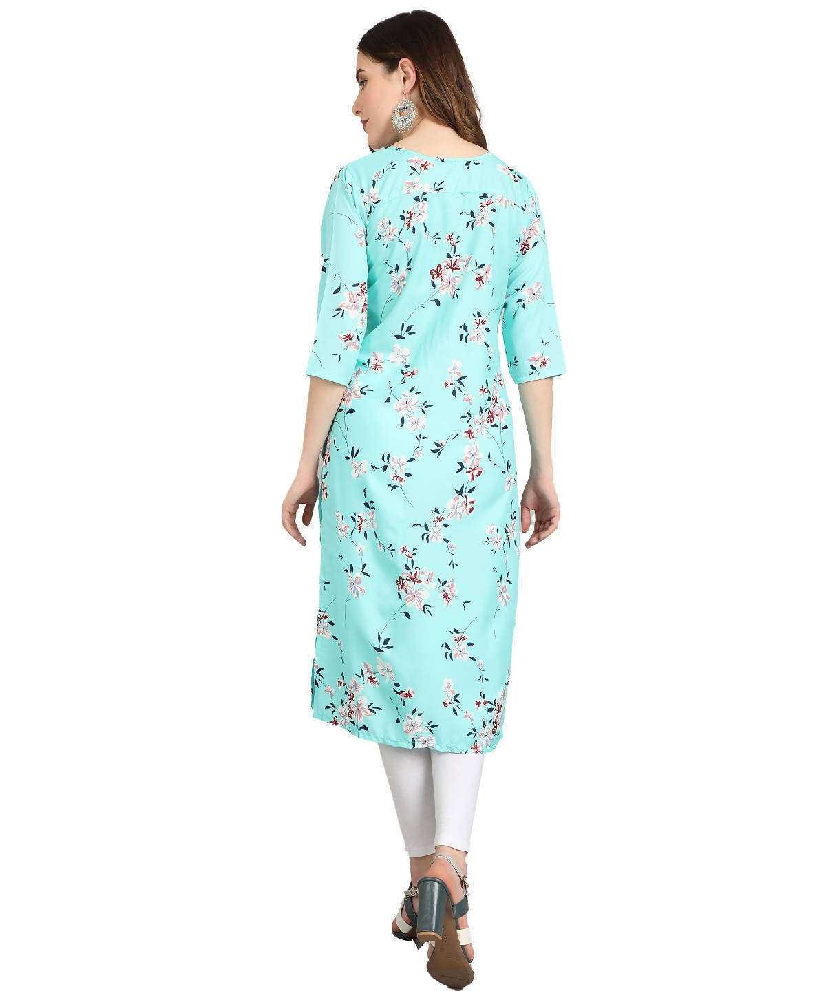 Vamika Sky Blue French Crepe Printed Party Wear/Casual Wear Kurti | Grocsy