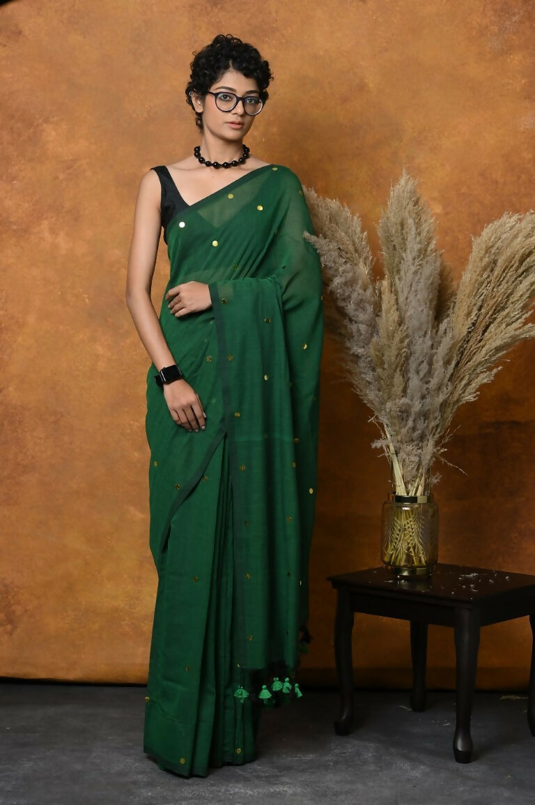 Very Much Indian Pure Mul Cotton Handloom Saree - Green | Grocsy