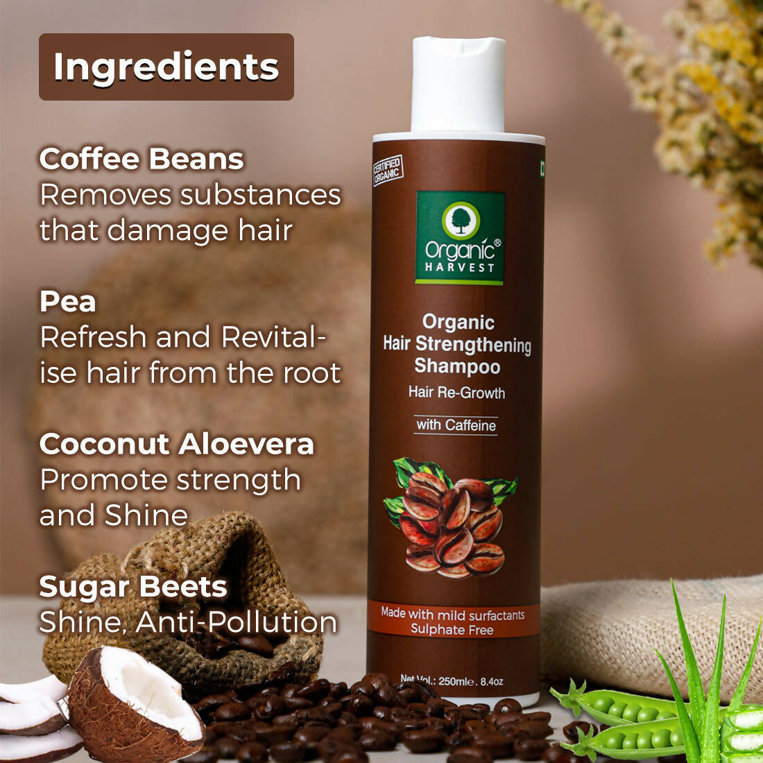 Organic Harvest Organic Hair Strengthening Shampoo Hair Re-Growth With Caffeine | Grocsy