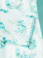 Light Blue Cotton Solid Flared Dress with Printed Shrug - Yukti | Grocsy
