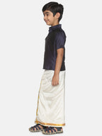 Sethukrishna Boys Navy Blue & White Shirt with Dhoti Set | Grocsy